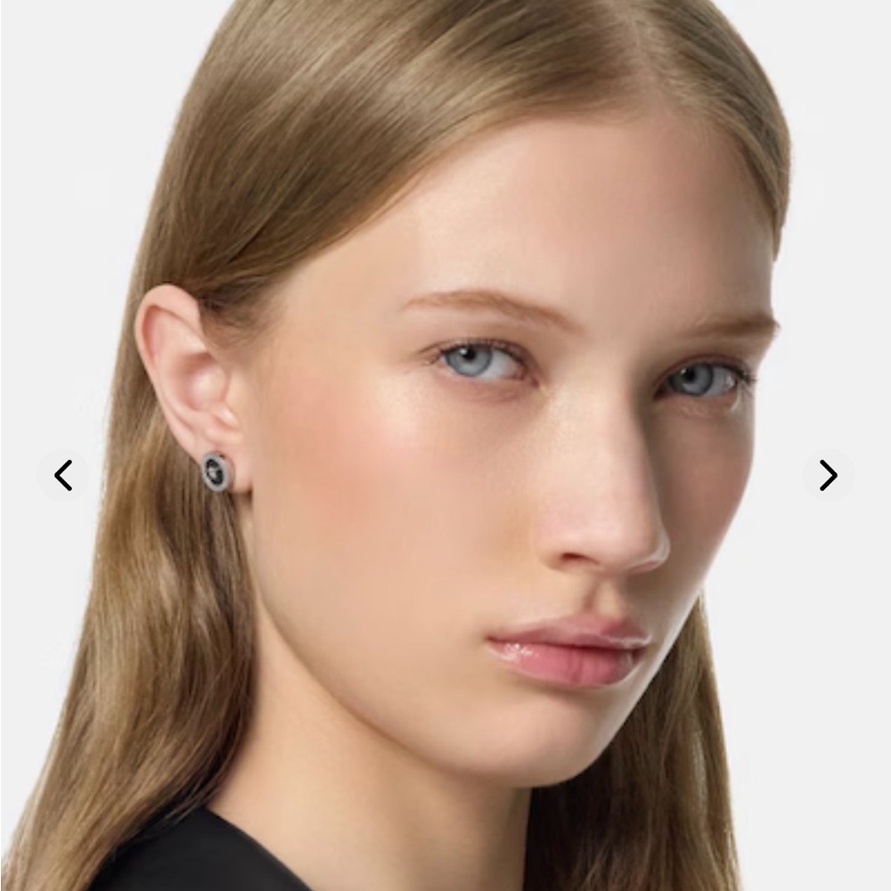 Versace Silver and Black Medusa Round Stud Earrings